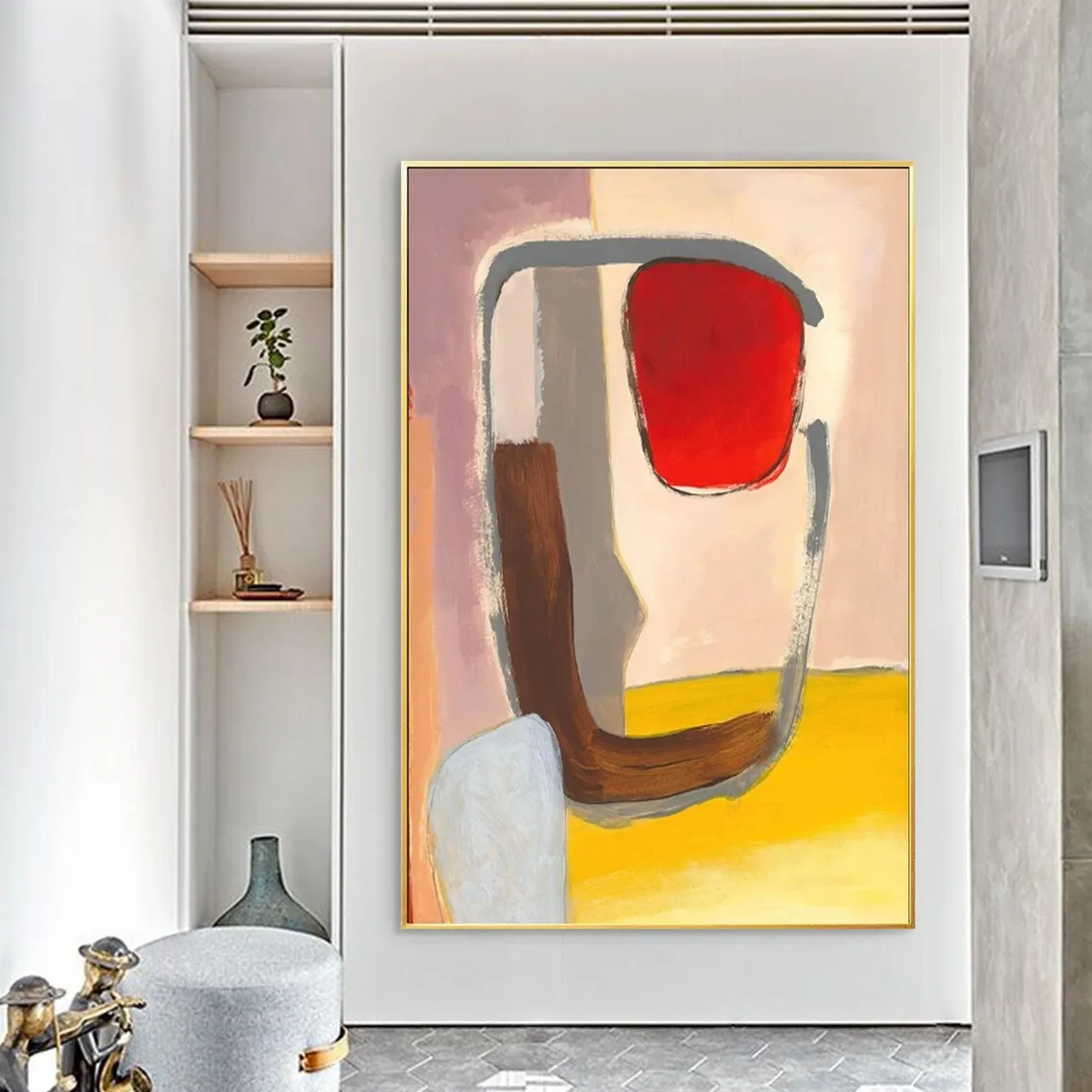 

Modern Abstract Painting Colorful Painting PinkYellow Bohemian Brown Geometry Canvas Handmade Painting Living Room Wall Decor