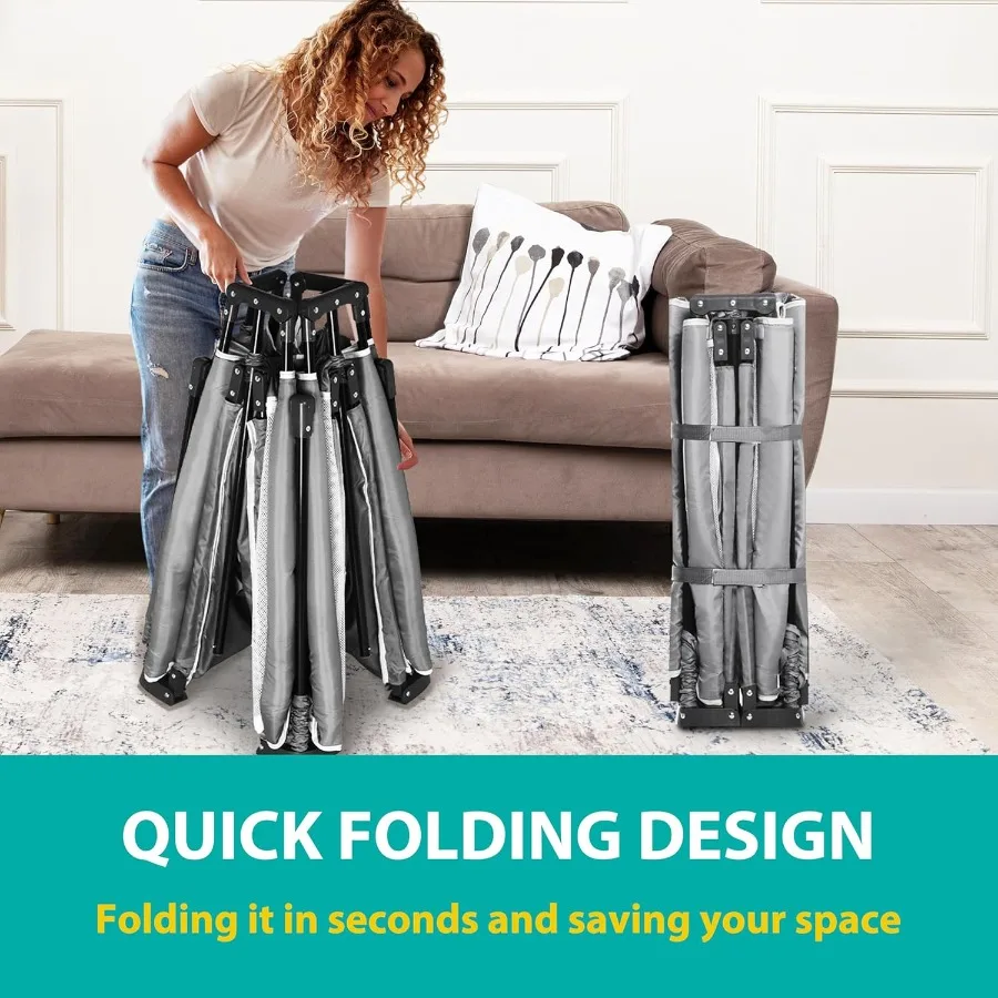 روضة أطفال قابلة للطي للأطفال الصغار مقاس 71 × 59 بوصة روضة أطفال محمولة مع قلم لعب قابل للطي مع مقودين داخلي أ