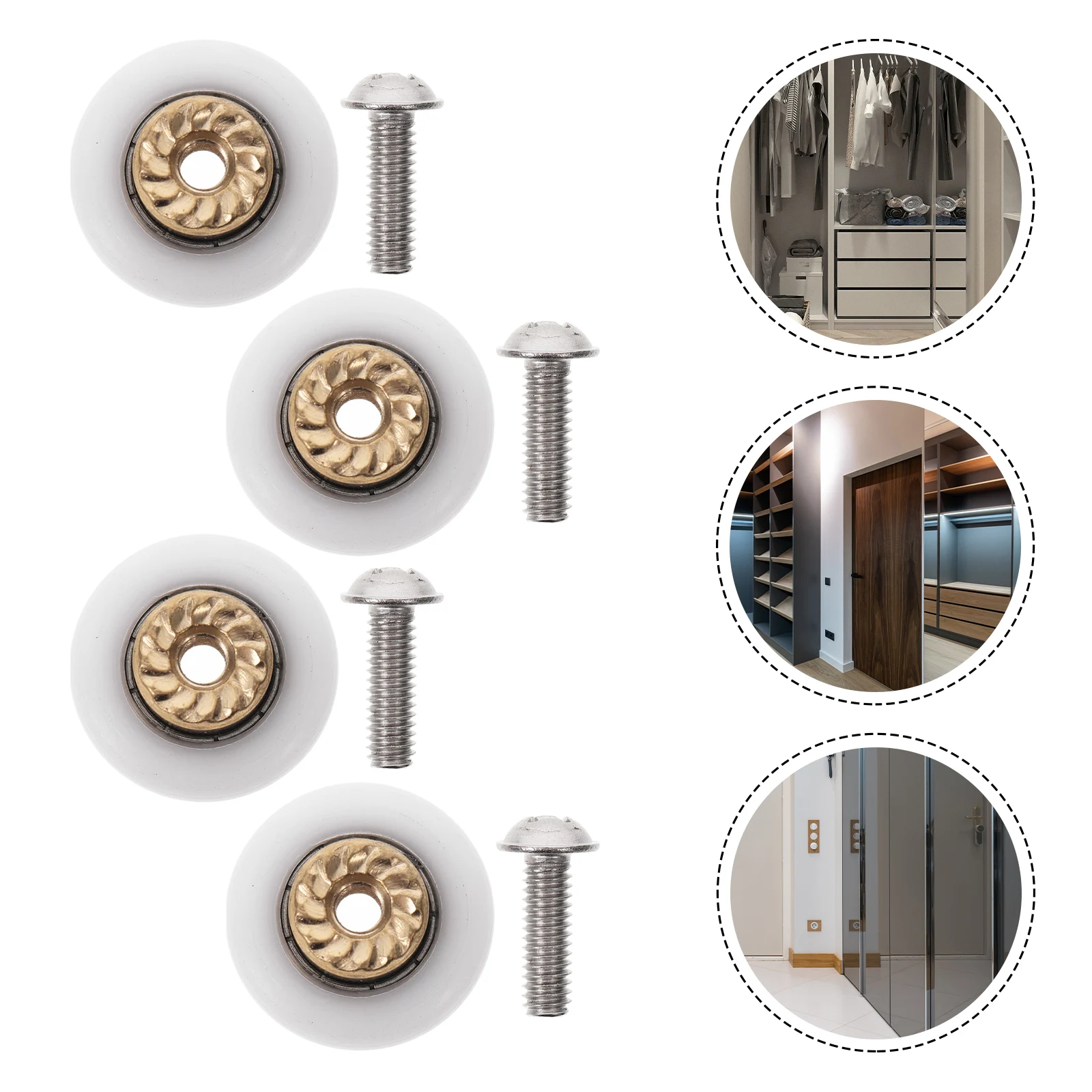 

4pcs Bathroom Rollers Replacement Parts Nylon Round Curved Wheel Copper Durable Smooth Large Flat Design Glass Roller Bearing