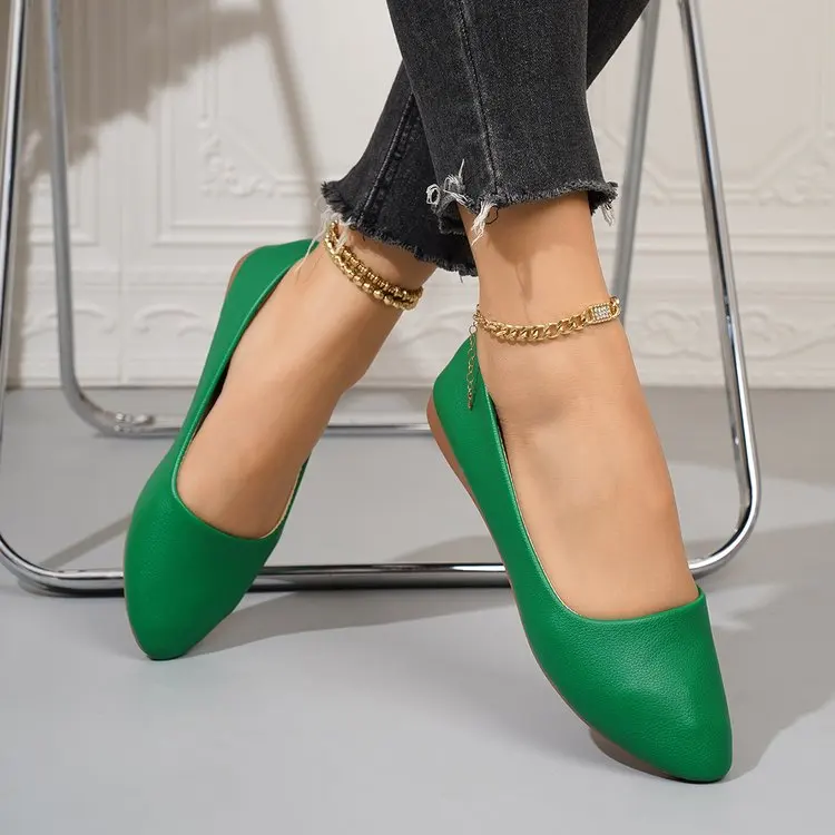 Einfarbige Ballerinas für Damen mit spitzer Zehenpartie, leicht und bequem, zum Hineinschlüpfen, für Alltag, Büro, Schule und Reisen – Detail 36
