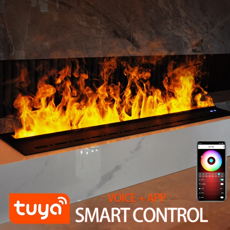 3D Water Vapor Fireplace, 304 Stainless Steel 700-2000mm, Electric Steam Fireplace, LED Atomizing Artificial Flame