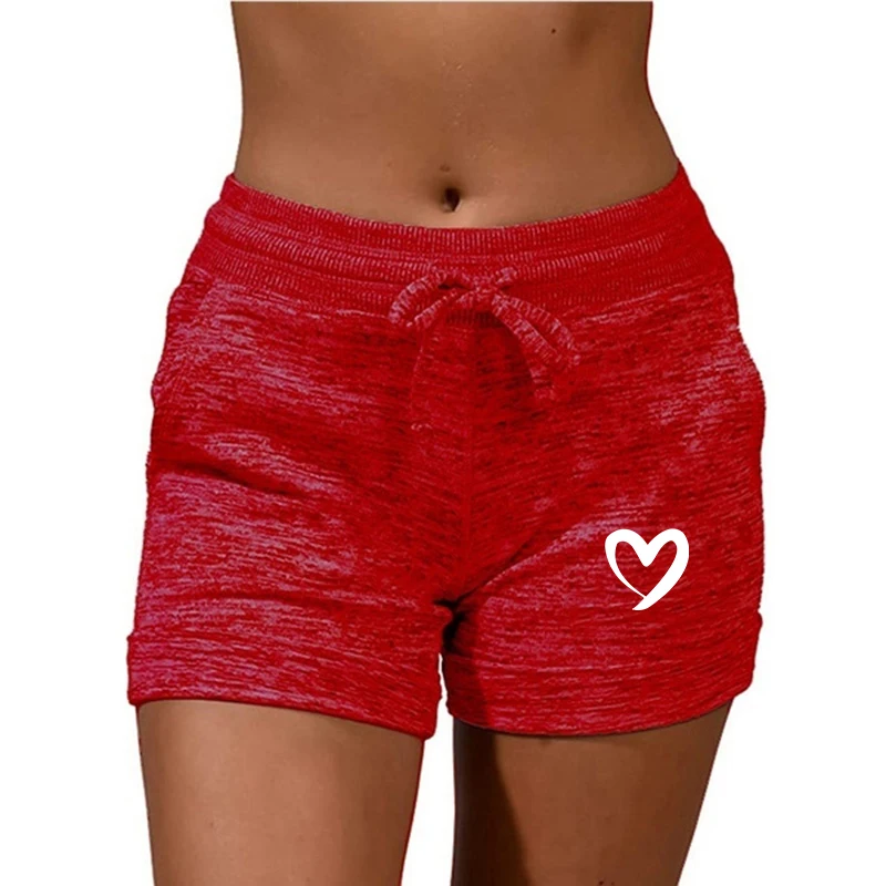 Pantaloncini da donna estivi Love Heart stampato Casual sport a vita alta con coulisse Stretch Fitness pantaloncini femminili 6 colori 5XL