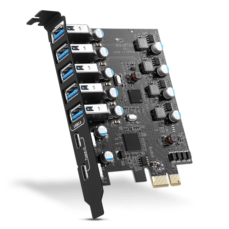 

Плата расширения Pcie USB3.0 с 7 портами, плата расширения PCI Express USB без дополнительных силовых кабелей для настольного компьютера