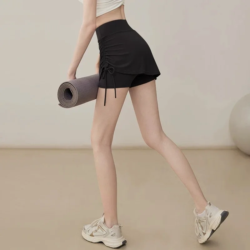 Sports culottes women's high waist fake two pieces running yoga tennis skirt quick dry stretch badminton gym pants