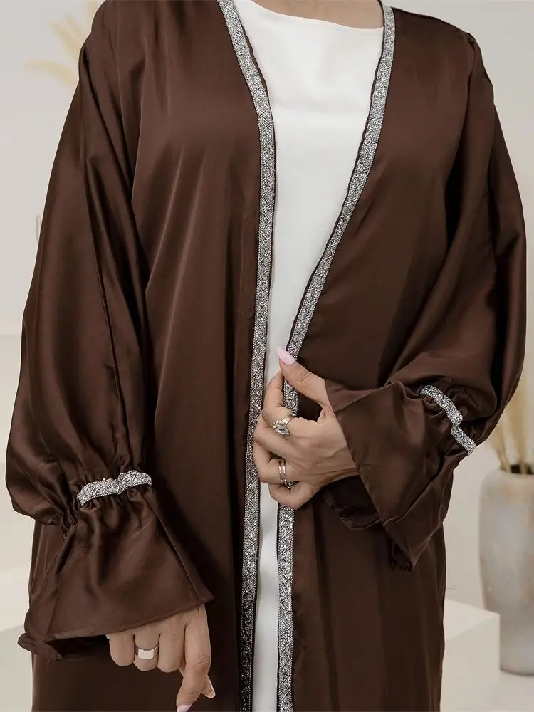 Ramadan Eid Satin Kebaya Dubai Open Abaya Damen Kimono Turkey Islam Kaftan Muslim Abayas For Women Djellaba Robe Femme Caftan