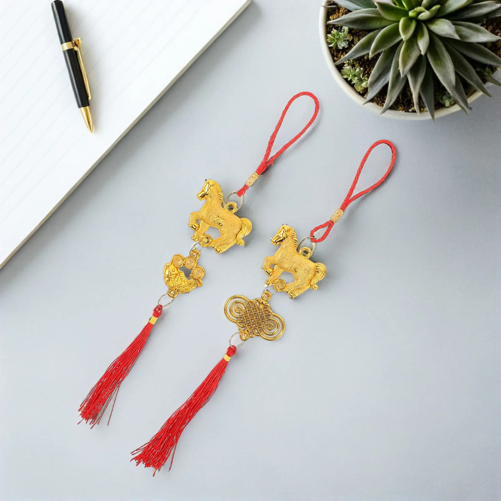 10Pcs Chinese New Year Hanging Ornaments Chinese Knot Pendant Red Tassel Lucky Charm Spring Festival Horse Year Feng Shui Decor