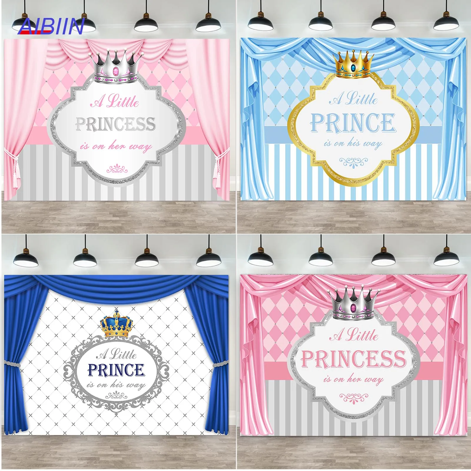 

Baby Shower Backdrop Blue or Pink Stage Curtain Prince or Princess Party Decor Kids Portrait Photozone Photography Background