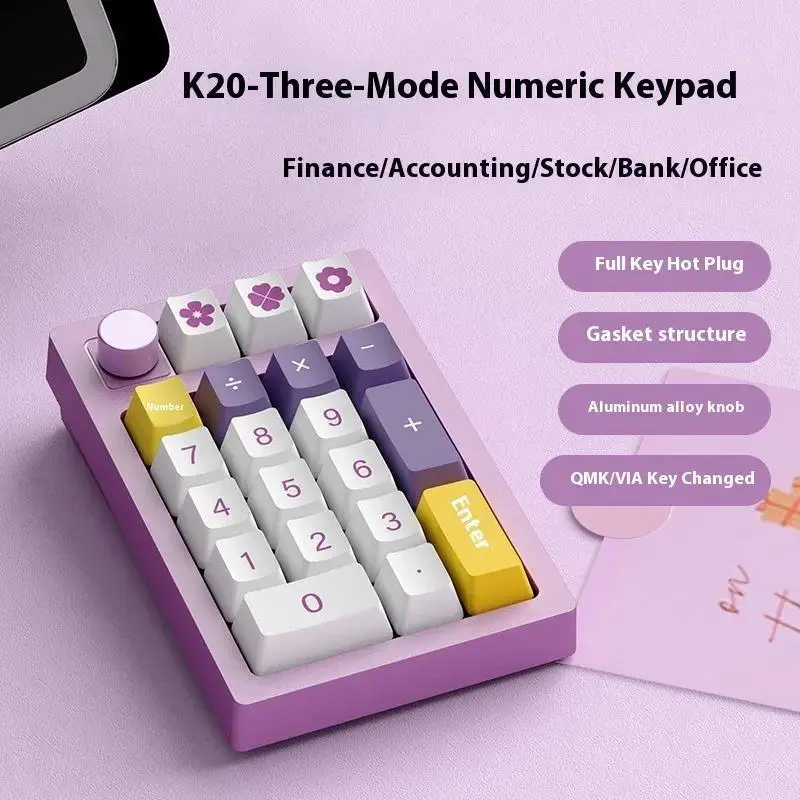 

K20 Numeric Wireless Keypad with Knob 3mode Bluetooth 2.4G RGB QMK VIA DIY Switch Ergonomics Hot Swap Mini Number Keyboard