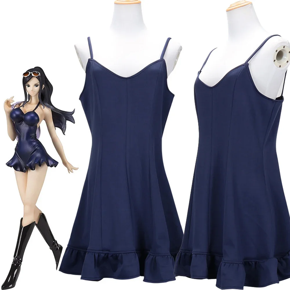 

2025Anime Nico Robin Cosplay Costume Miss Allsunday Sexy Woman Blue Sling Dress Dressrosa Arc Pirate Hunter For Halloween Party