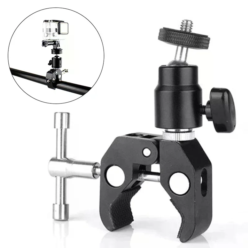 1 Set 1/4 Screw Clip CNC Metal Super Clamp With 360° Mini Ball Head Quick Release Clamp Bracket Tripod Mount For DSLR Camera