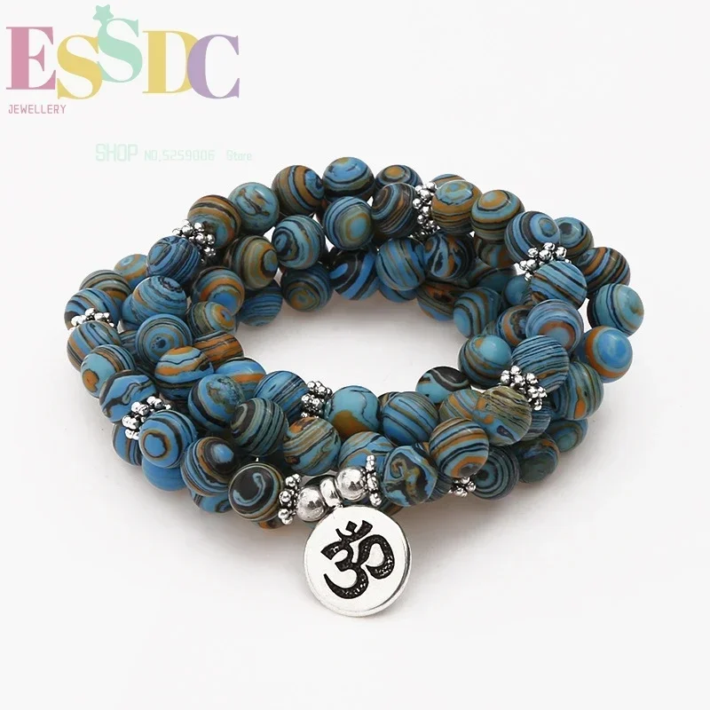 Hot Sale 8mm Natural Blossom Peacock Bead  108 Mala OHM Pendant Chakra  Yoga Buddhist Bracelet Dropship