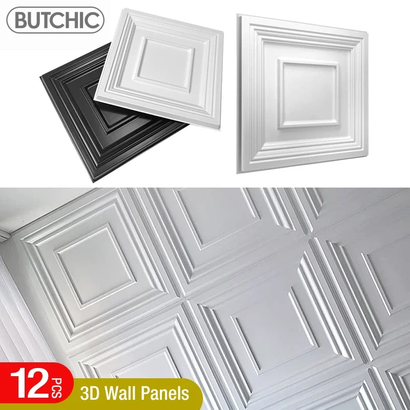 12 stks 30x30 cm 3D muursticker decoratieve woonkamer behang muurschildering waterdichte 3d wandpaneel badkamer keuken 3D Schimmel plafond