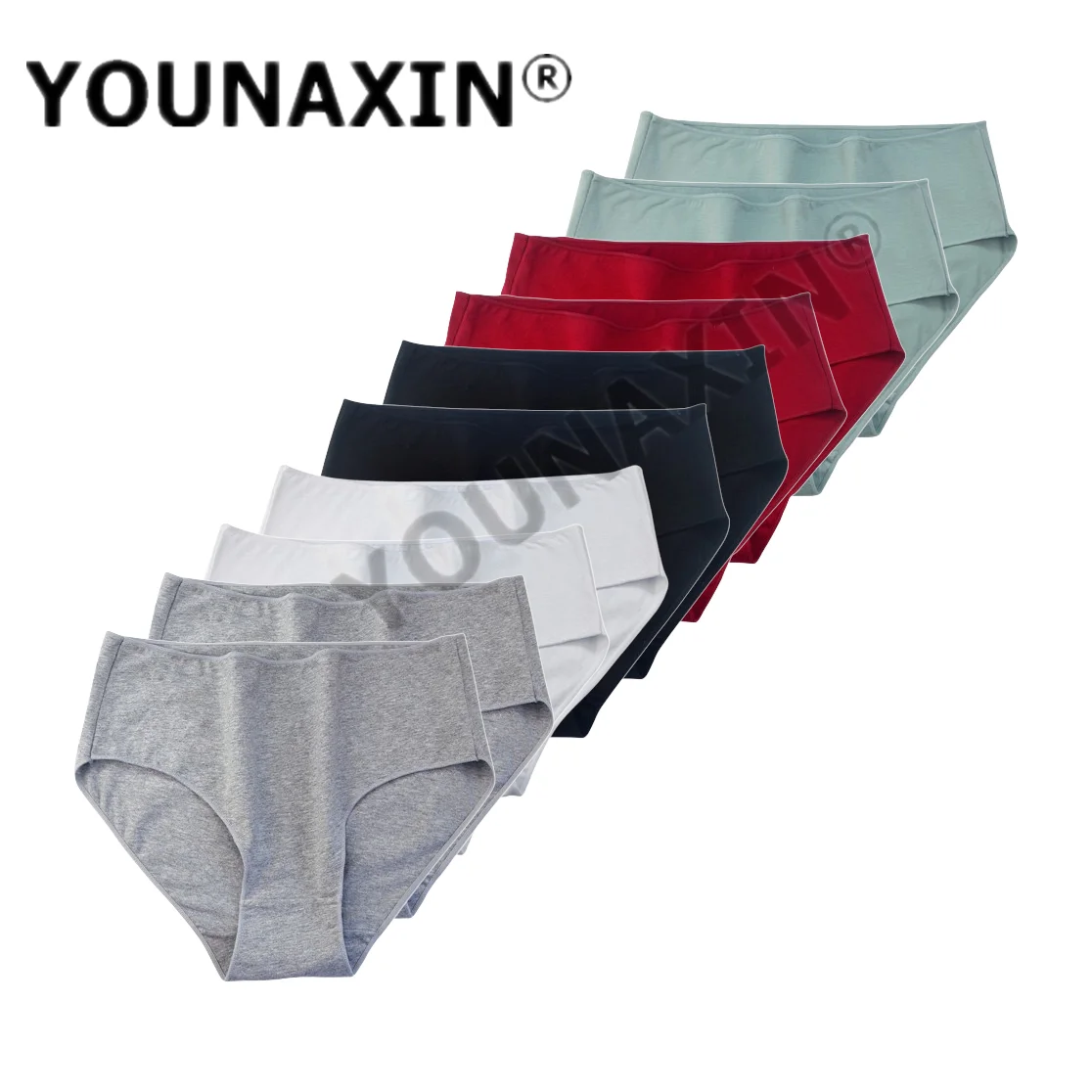 YOUNAXIN 10 قطع النساء الملابس الداخلية سراويل داخلية قطنية الملابس الداخلية منتصف الخصر الملابس الداخلية الفتيات سراويل كبيرة الحجم تنفس Undershorts M L XL