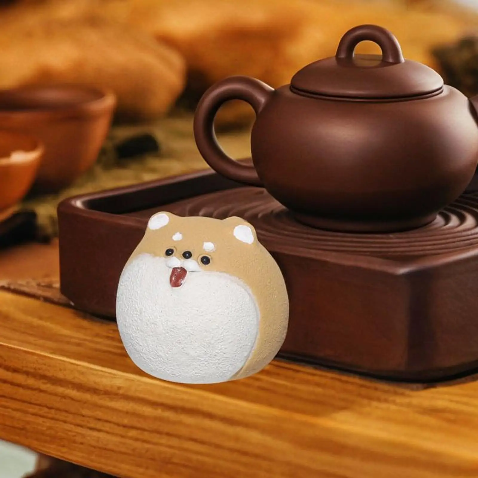 Purple Clay Dog Tea Pet Centerpiece Table Decoration Cute Purple Clay Statue for Tea Lover Desktop Office Farmhouse Dining Room view 3