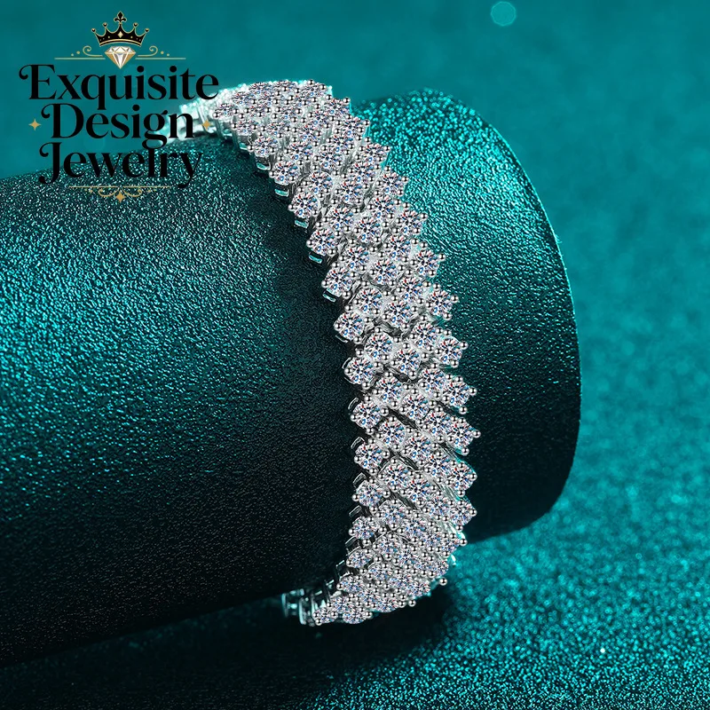 Exquisite Platinum PT950 Trendy Hip-hop All Moissanite Bracelet, Exaggerated Personality Multi-row Diamond-studded Bangle