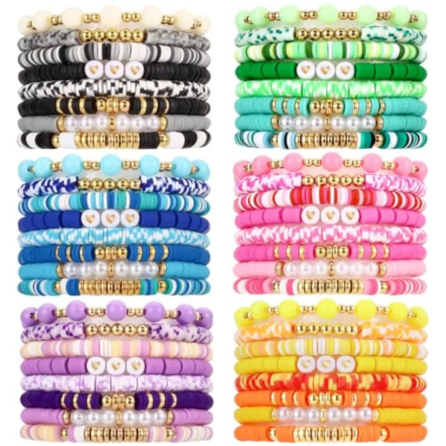 

Draupnir Friendship Bracelets Heishi Surfer Clay Bead Bracelets Set Stackable Beaded Preppy Jewelry Bracelets Friendship Boho Y