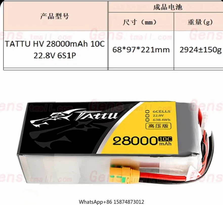 Tattu 22.8v 6S1P 28000mah 10C 638.4Wh dr one bat tery VTOL long endurance Industrial dr one smart Rechargeable Lithium Prisma