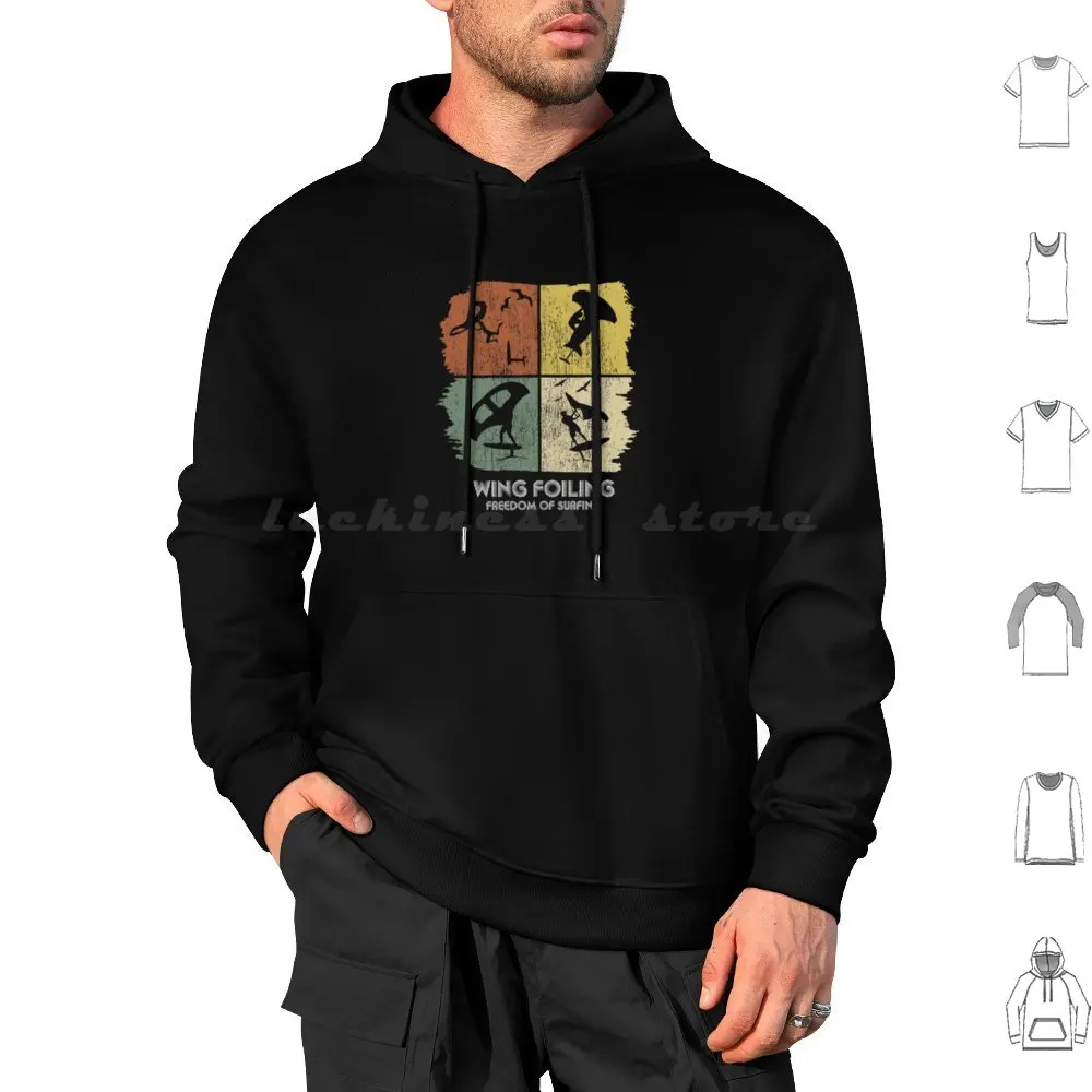 Wing Foiling Retro Vintage Hoodie cotton Long Sleeve Surfing Wing Foiling Surfer Surf Vintage Foil Wing Wing Surfer Wing