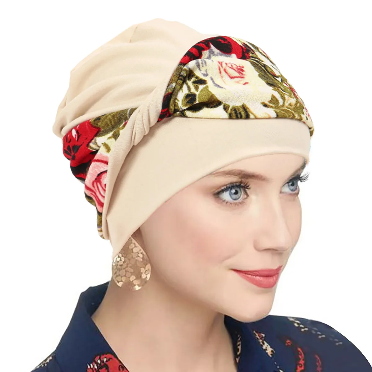 tFashion Street Photography Cappello turbante Fascia stampata Twist Pullover Fiore Cappello turbante da donna