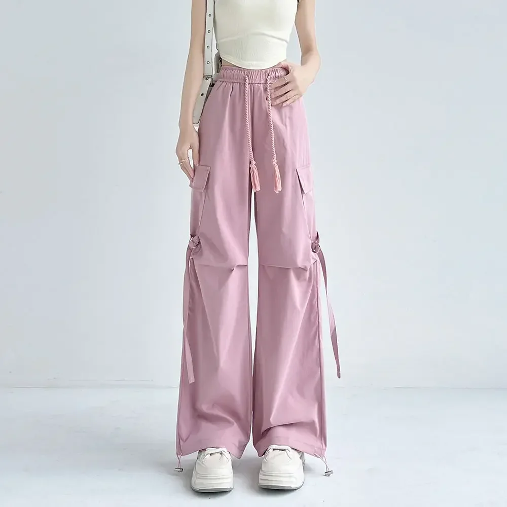 

Cargo Pants for Women with Pockets Loose Woman Trousers Wide Leg Spring Autumn Cotton Vintage Elastic Casual All Medium XT753