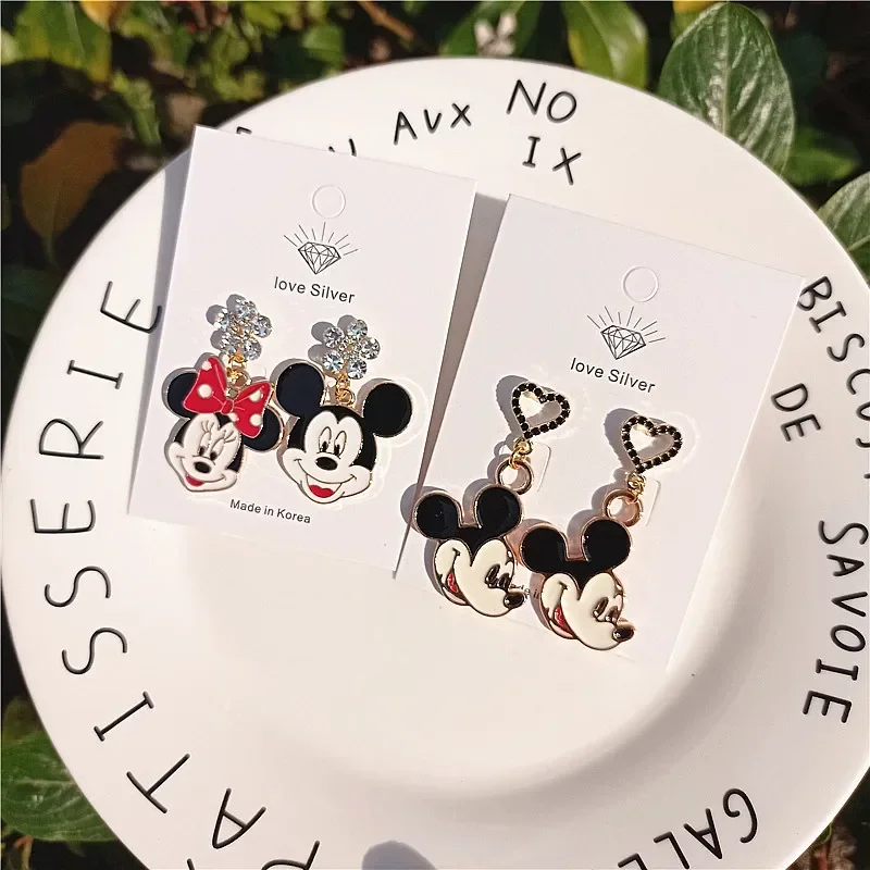 New Disney Earrings Mickey Mouse Mickey Anime Jewelry Cartoon Asymmetric Heart Stud Earrings Jewelry Women Girl Birthday Gifts