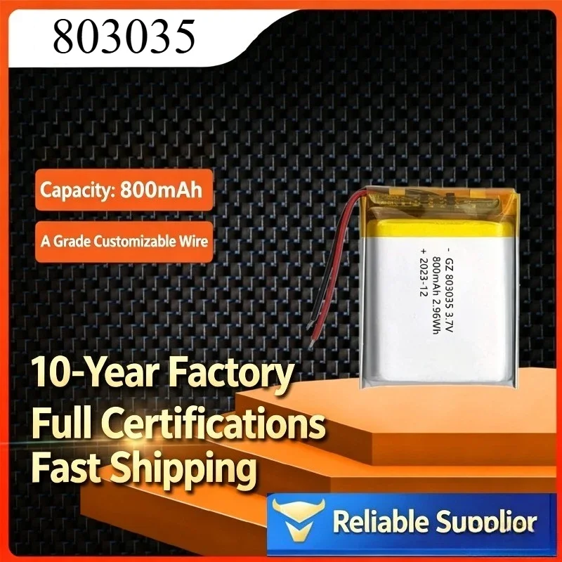 [New] 100pcs 803035 polymer lithium battery 800mAh atomizer, Bluetooth speaker headset, beauty instrument 3.7V