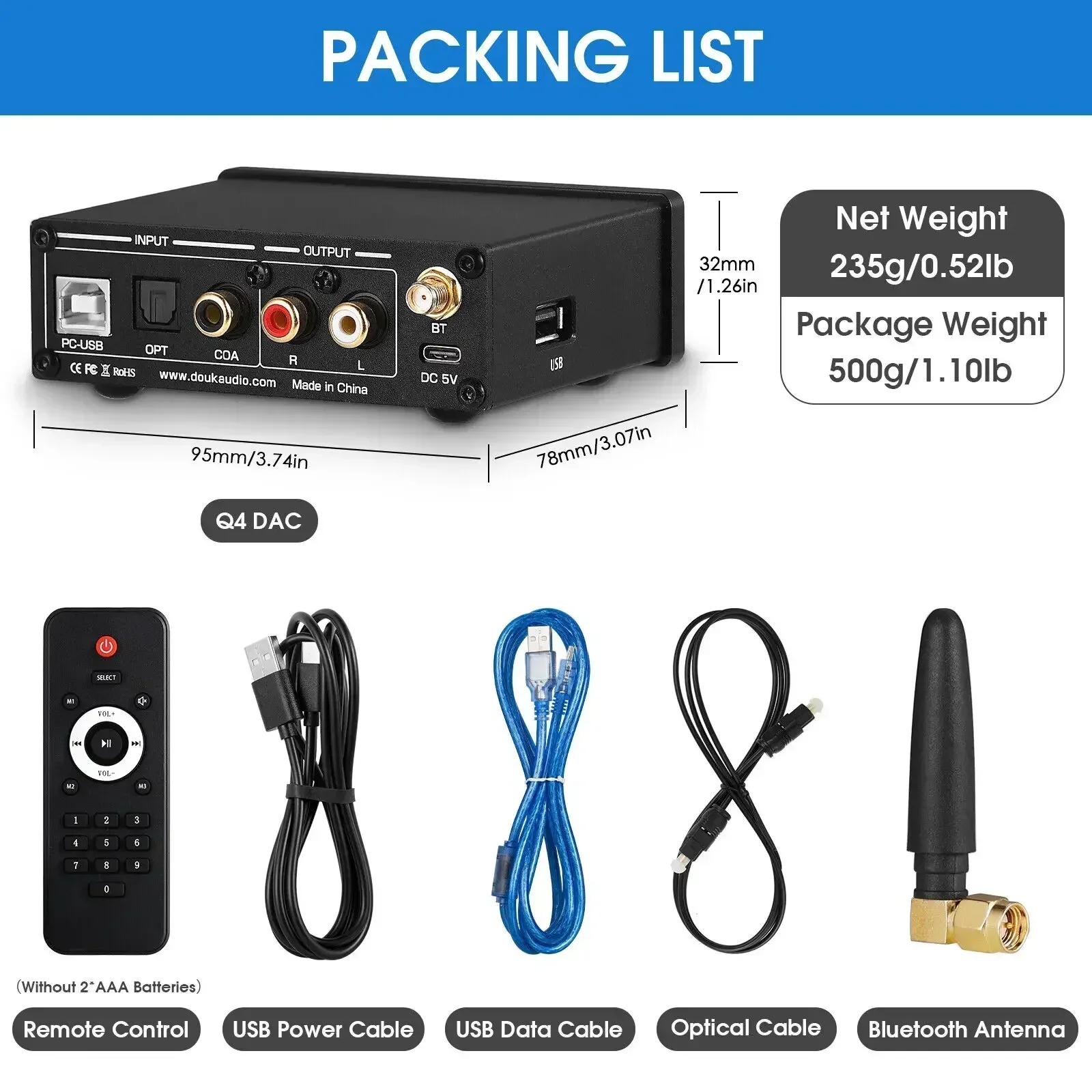 Douk áudio q4 mini bluetooth receptor usb gaming dac digital para analógico usb/coaxial/optar por rca áudio conerter fone de ouvido amp