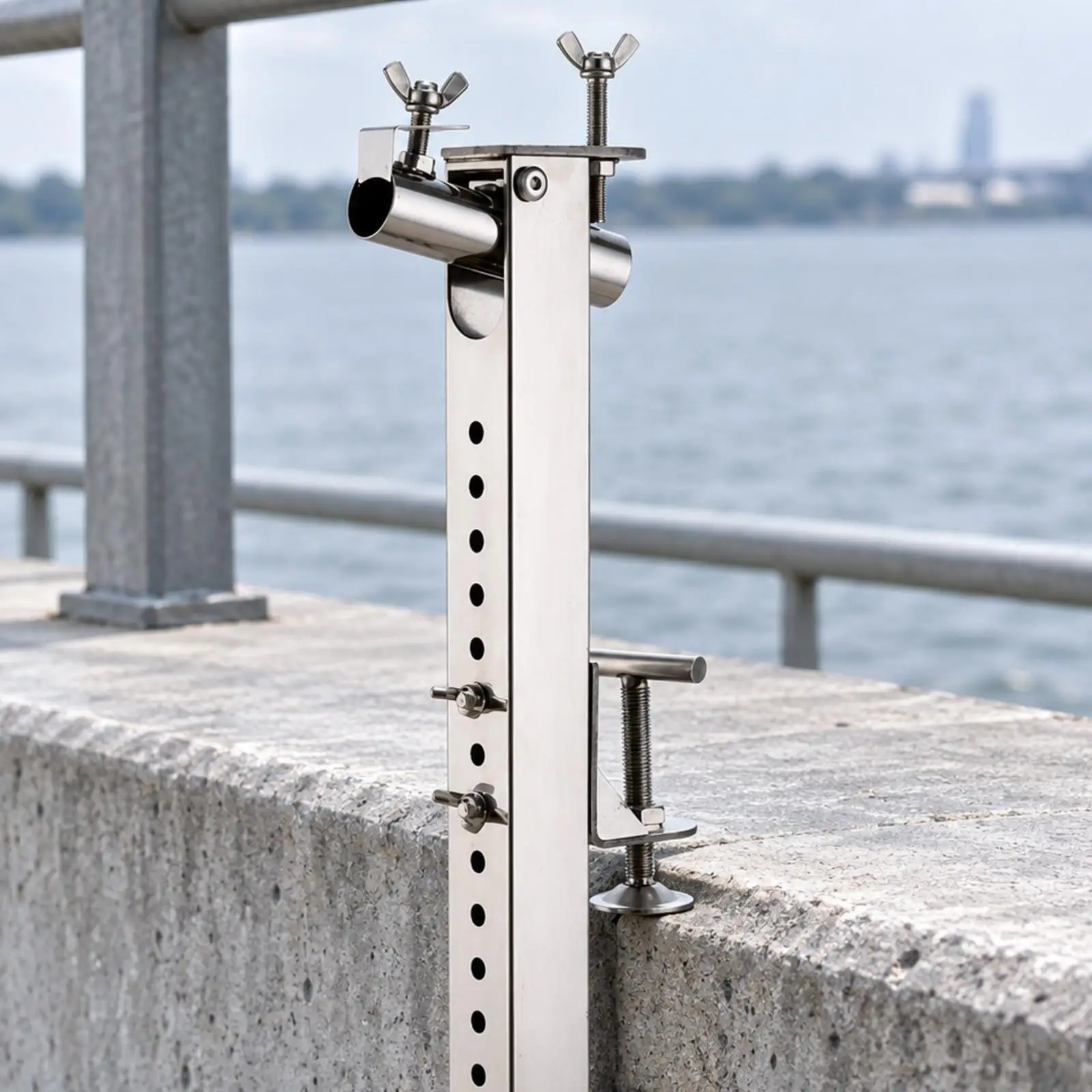 Adjustable Stainless Steel Rod Holder with Cradle and Vertical Rail for Boat Deck Fishing Accessories Mount
