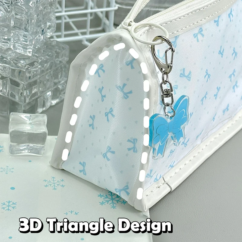 حقيبة أقلام رصاص مطبوعة على شكل فيونكة حلوة مقاومة للماء وشفافة بطبقة مزدوجة ذات سعة كبيرة حقيبة أدوات مكتبية مستلزمات مدرسية هدايا للطلاب