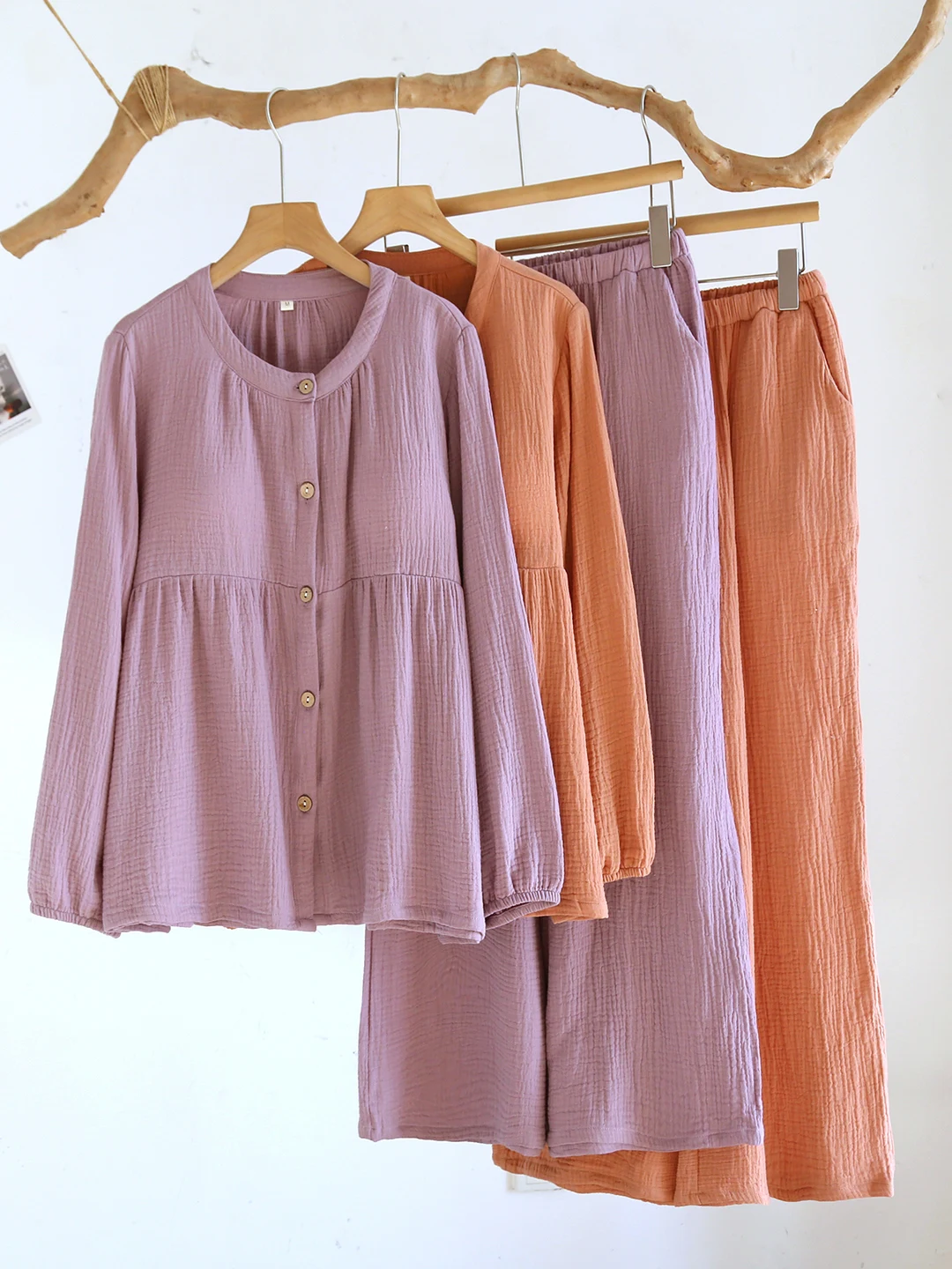 

Women's Pure Cotton Sleepwear with Chest Pad Double Layer Cloth Spring Autumn Summer New Style with Pocket 100% Cotton Home C...