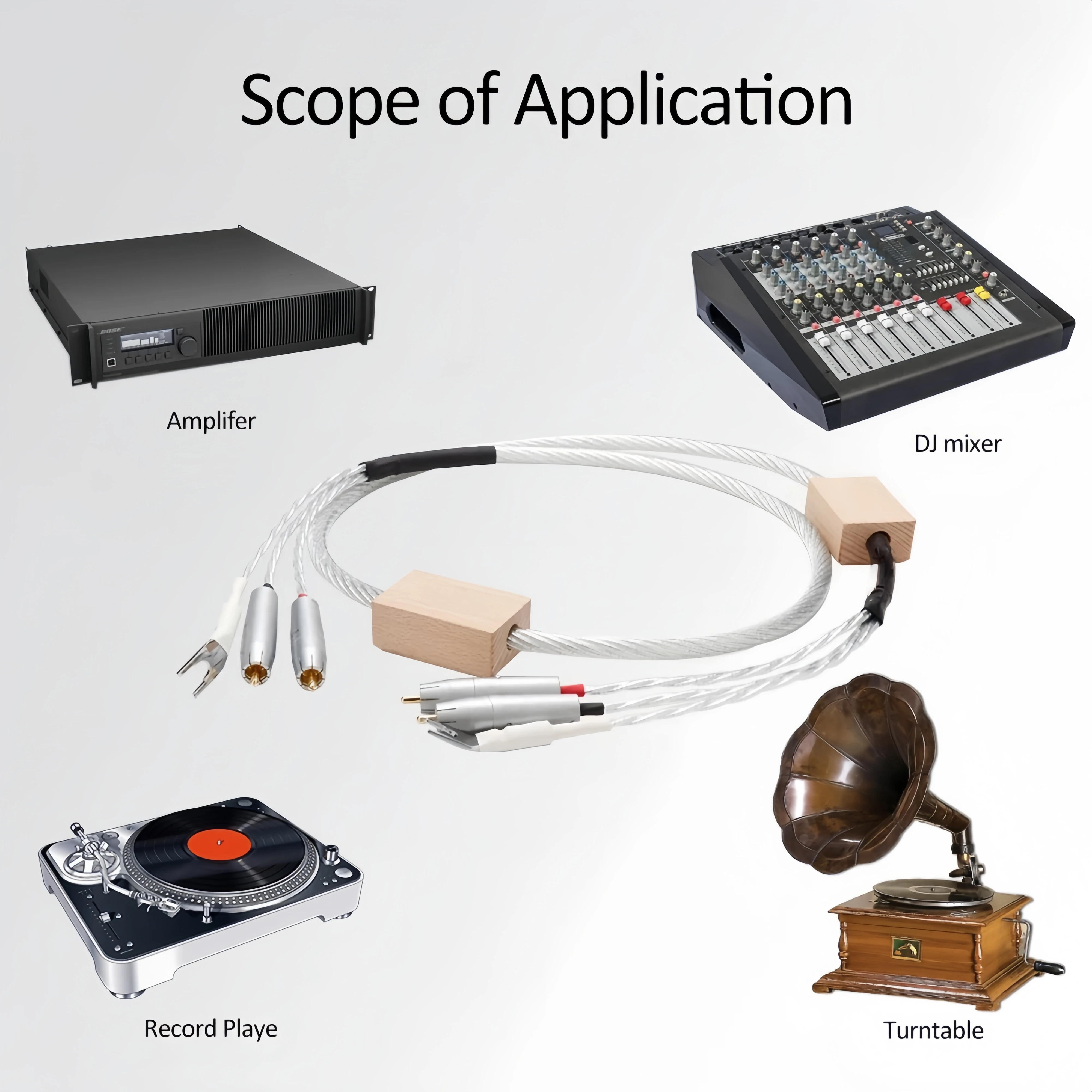 Cabo de fonógrafo RCA Tonearm banhado a tira Audiophile LP Vinil Record Hifi CD Amplificador Y Plug Cabo de aterramento