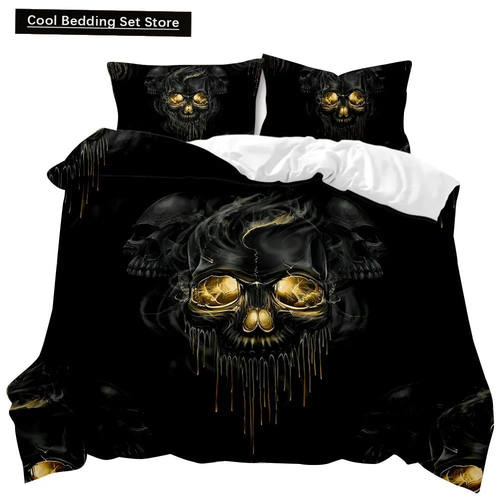 

Skull Duvet Cover Set Horrible Skeleton Bedding Set Bedclothes Halloween Gothic Horror Polyester Quilt Cover Double Queen King