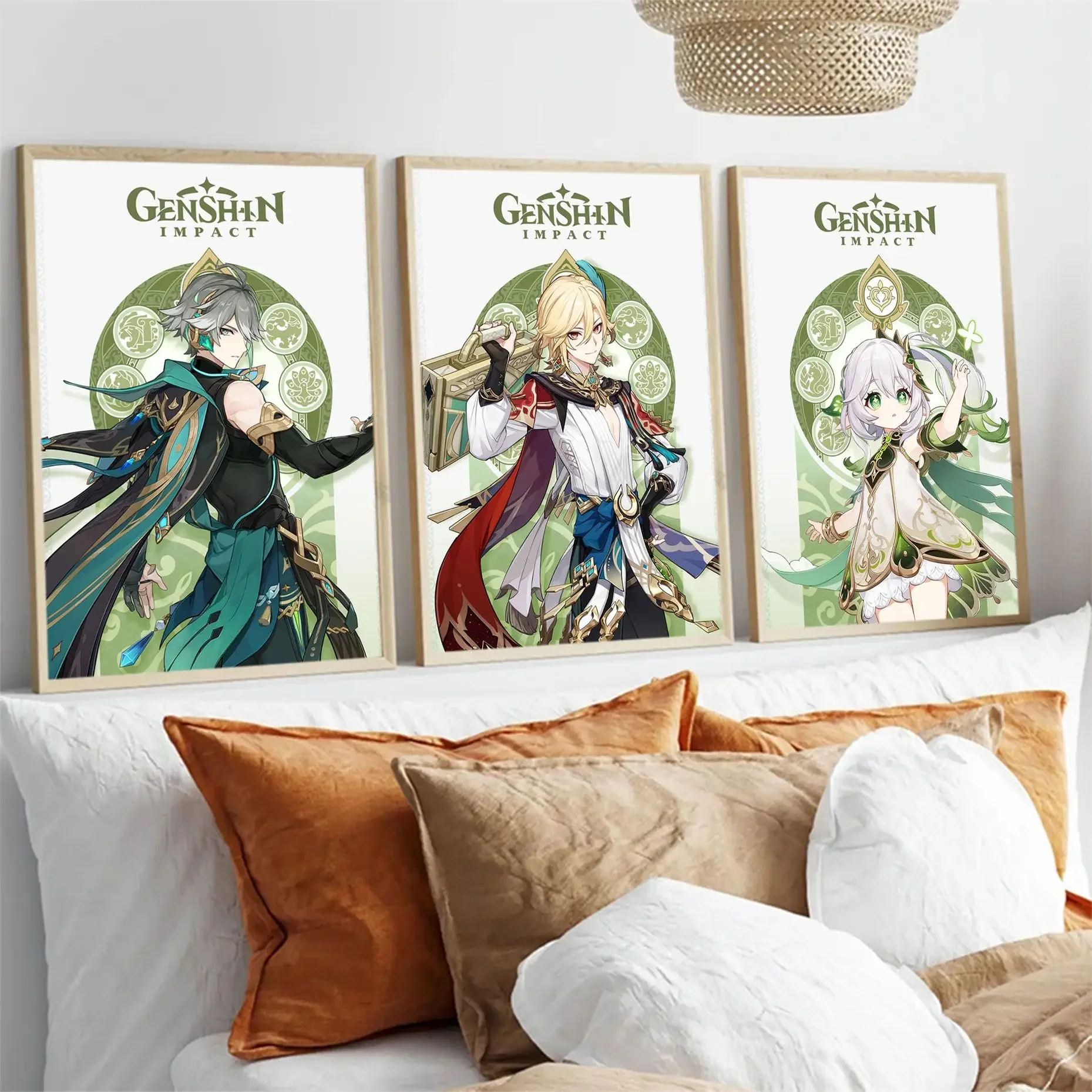 Genshin Impact Classic Vintage Posters Whitepaper Sticker DIY Room Bar Cafe Kawaii Room Decor