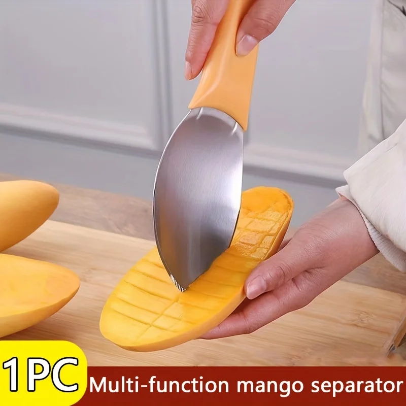 أداة تقطيع المانجو قطعة واحدة، أداة تخطيط الفاكهة المصنوعة من الفولاذ المقاوم للصدأ وقطاعة مكعبات مع مغرفة للاستخدام في الأفوكادو والبطيخ والمطبخ #1