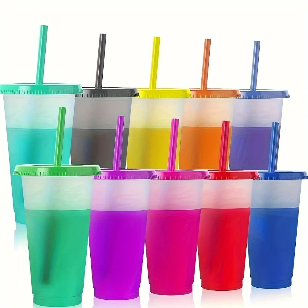 10-Pack Color-Changing Tumbler Set - 24oz BPA-Free Plastic Cups with Lids & Straws - Fun, Reusable, Insulated for Travel