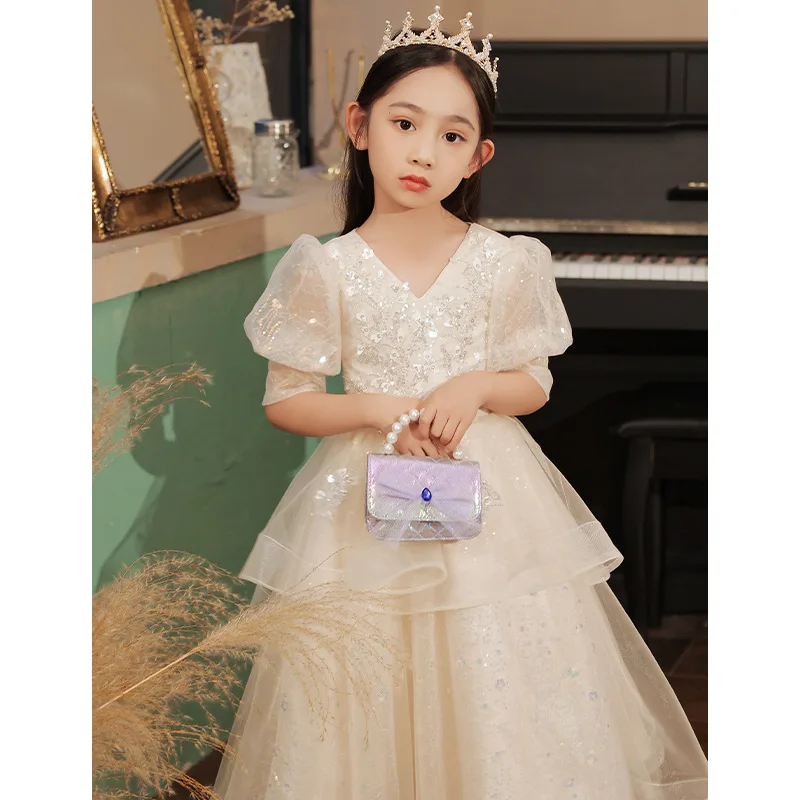 2025 Children's Light Luxury Evening Girls Piano Host Performance Flower Girl Catwalk Princess Dress Ele