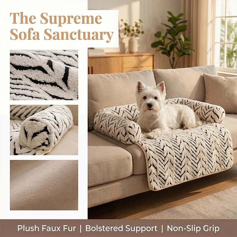 Haustier-Sofabett-Matte mit Seitenpolstern, Hunde- und Katzenbett, weiches, flauschiges, rutschfestes Couchschutzkissen für kleine und mittelgroße Hunde und Katzen – Detail 9