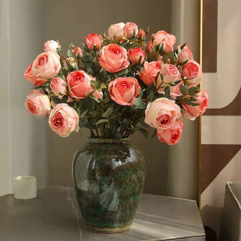 

Artificial Flowers Vintange Rose Modern Nordic Home Decor Creative Bouquet Fake Floral Arrangement for Living Room Wedding Party