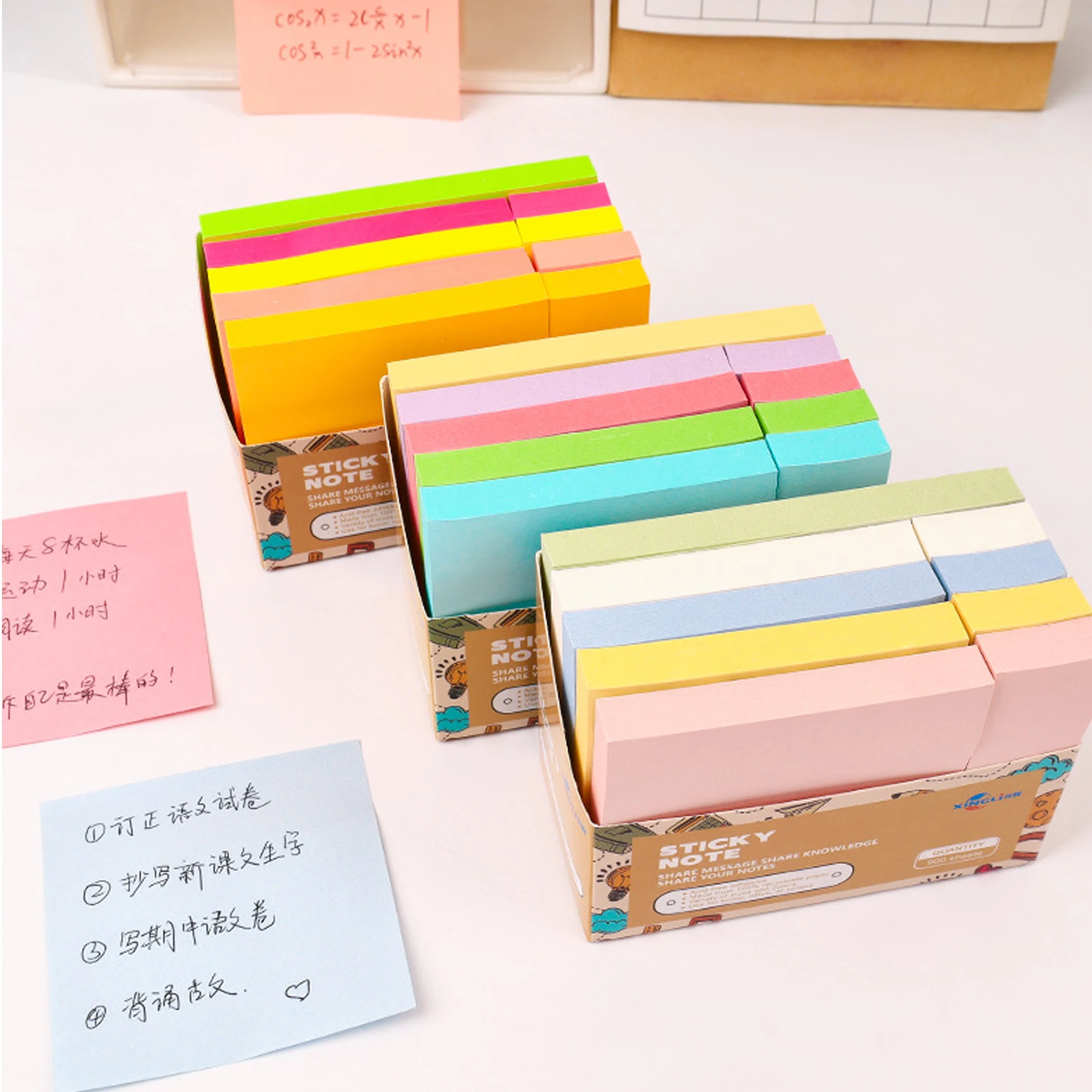900PCS Box Sticky Notes, Morandi Fluorescent Plain Memo Pads, Self-Stick Reminder Notes for School & Office Supplies - view 6