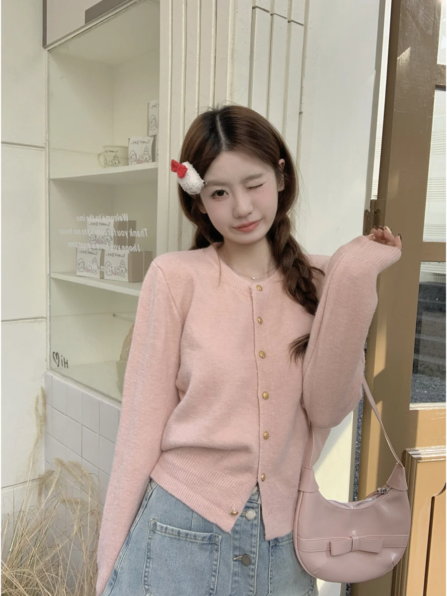 Вязаное пальто Sweet Button, мягкое круглое пальто Ne Long Sve, женская повседневная теплая верхняя одежда свободного кроя, осень-зима