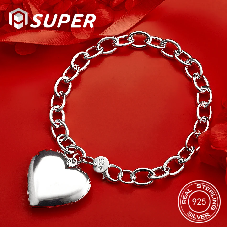 

ALISuper 925 Sterling Silver 8 Inch Beautiful Heart Bracelet Women Fashion Wedding Party Jewelry Accessories