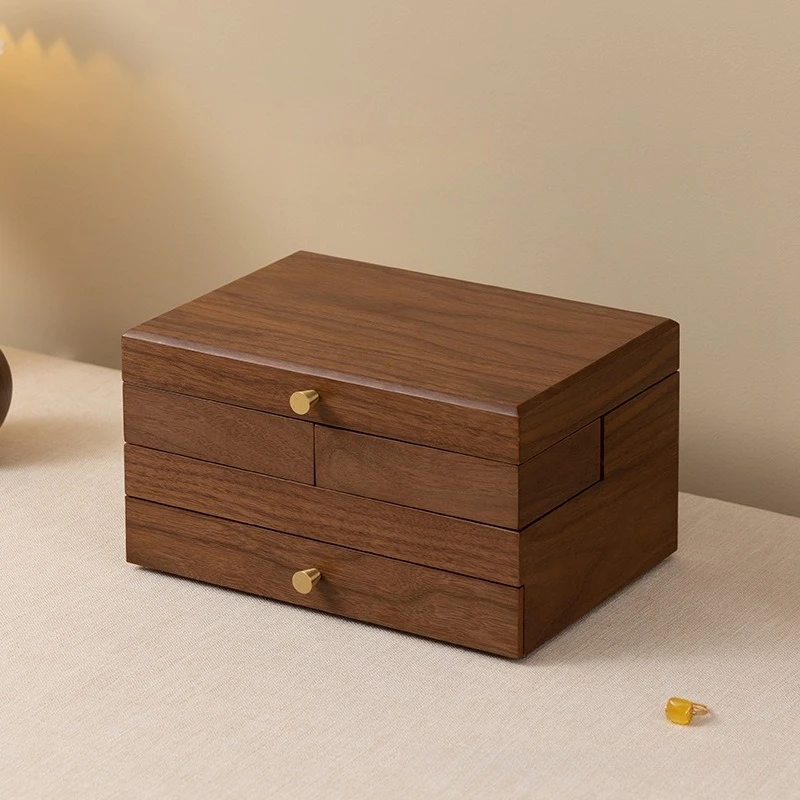 Multi Layer Jewelry Box Necklace Bracelet Storage Boxes Solid Wood Large Capacity Case Drawer Trinket Jewellery Protect Cases