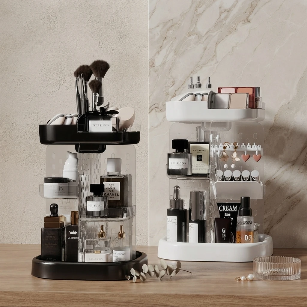 Plastic Jewelry Organizer Desktop Cosmetic Storage Rack Bathroom Wall Mount Punch Free Simple Durable For Case Holder