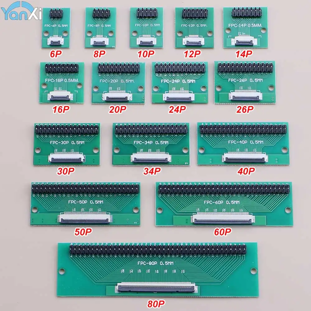 1PC 6/8/10/12/14/16/20/24/26/30/34/40/50/60/80 Pin FFC/FPC Conversion Board 0.5mm Connector to 2.54MM Double Row Straight Needle