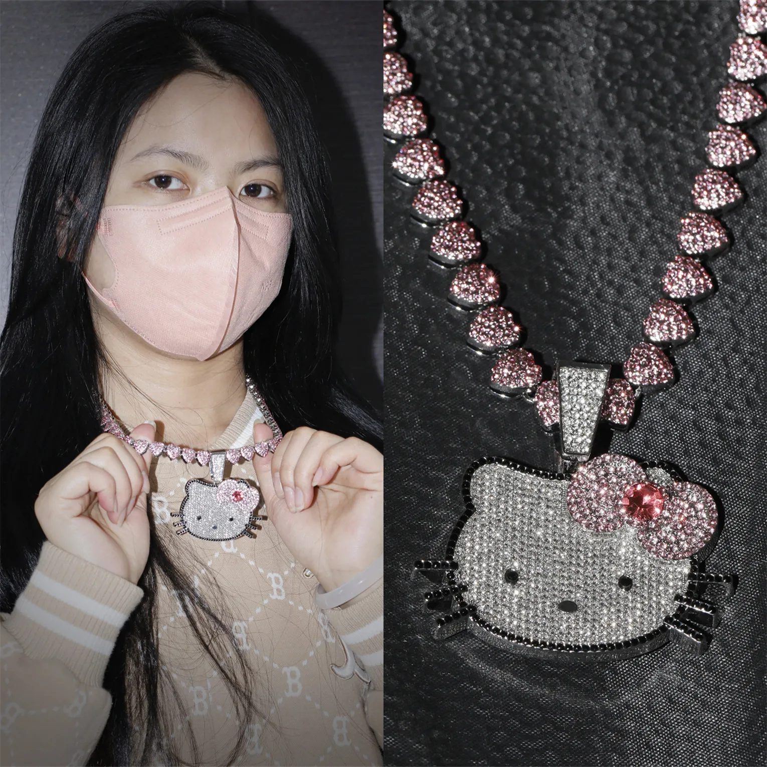 

Аниме-кулон Sanrio Hello Kitty в стиле хип-хоп, модное женское ожерелье с цирконами, подарок