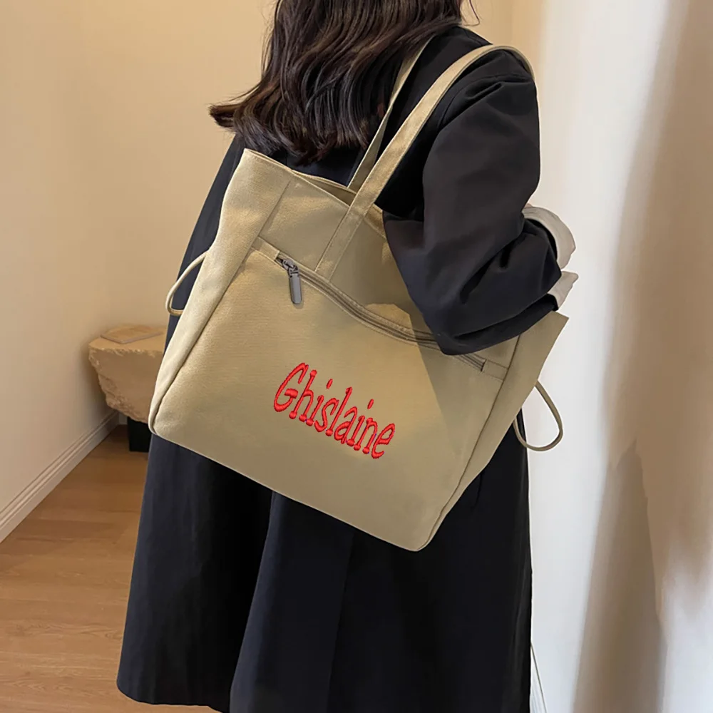 

Lightweight And Large Capacity Casual Customizable Embroidered Tote Bag, Fashionable Drawstring Simple Women's Shoulder Bag