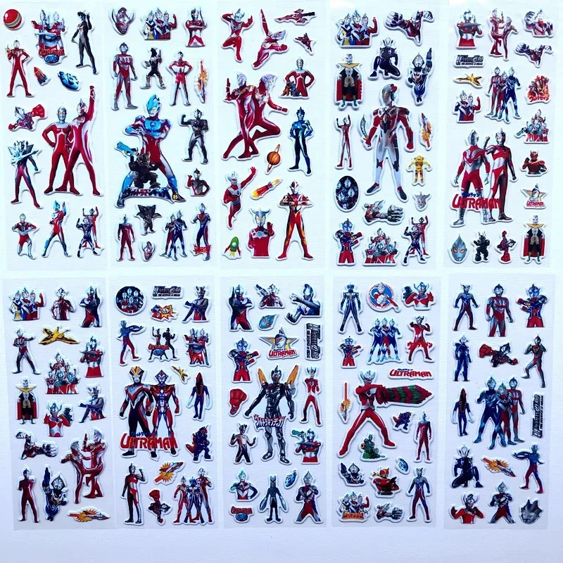 10개 만화 울트라맨 3D 버블 스티커 - 어린이용 애니메이션 만화 PVC 릴리프 데칼 DIY 휴대폰 노트북 물병 장식