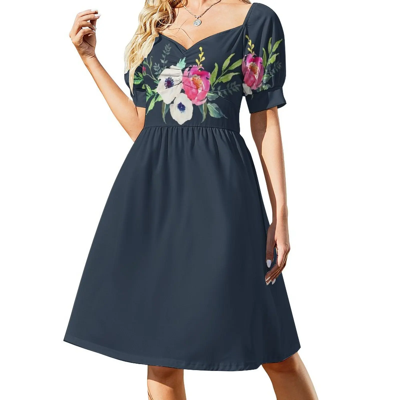 

Anemone Peony Watercolor Bouquet Short Sleeved Dress women party dresses dress for women summer Dress