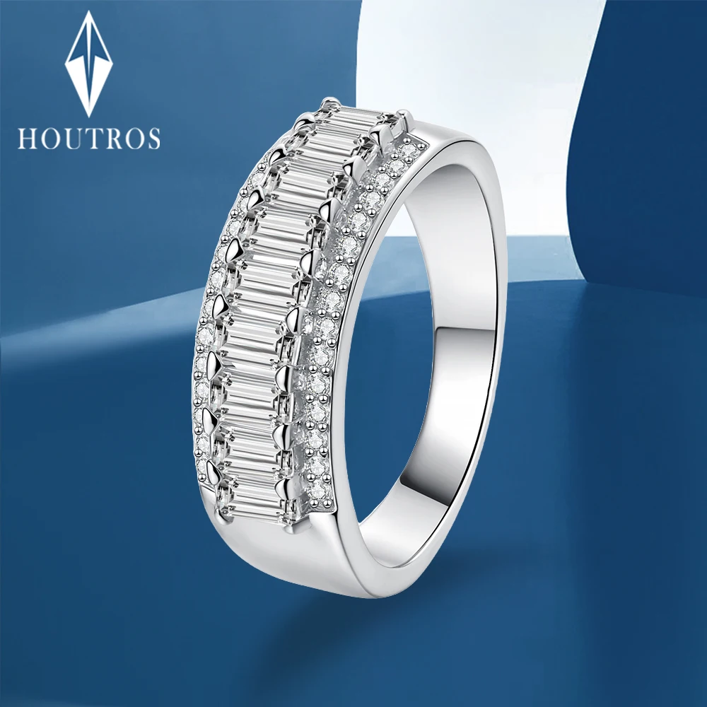 

2x4mm Emerald Cut All Moissanite Ring for Women Men 925 Silver 18k Plated Half Eternity Engagement Ring Wedding Band Jewelry GRA