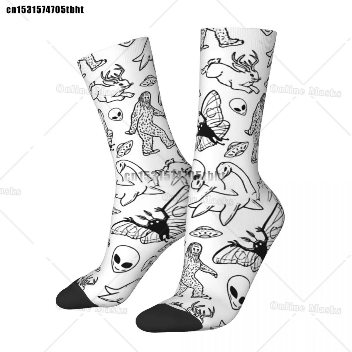 

Happy Men's Socks Cryptid Pattern Retro Harajuku Alien Hip Hop Seamless Crew Crazy Sock Gift